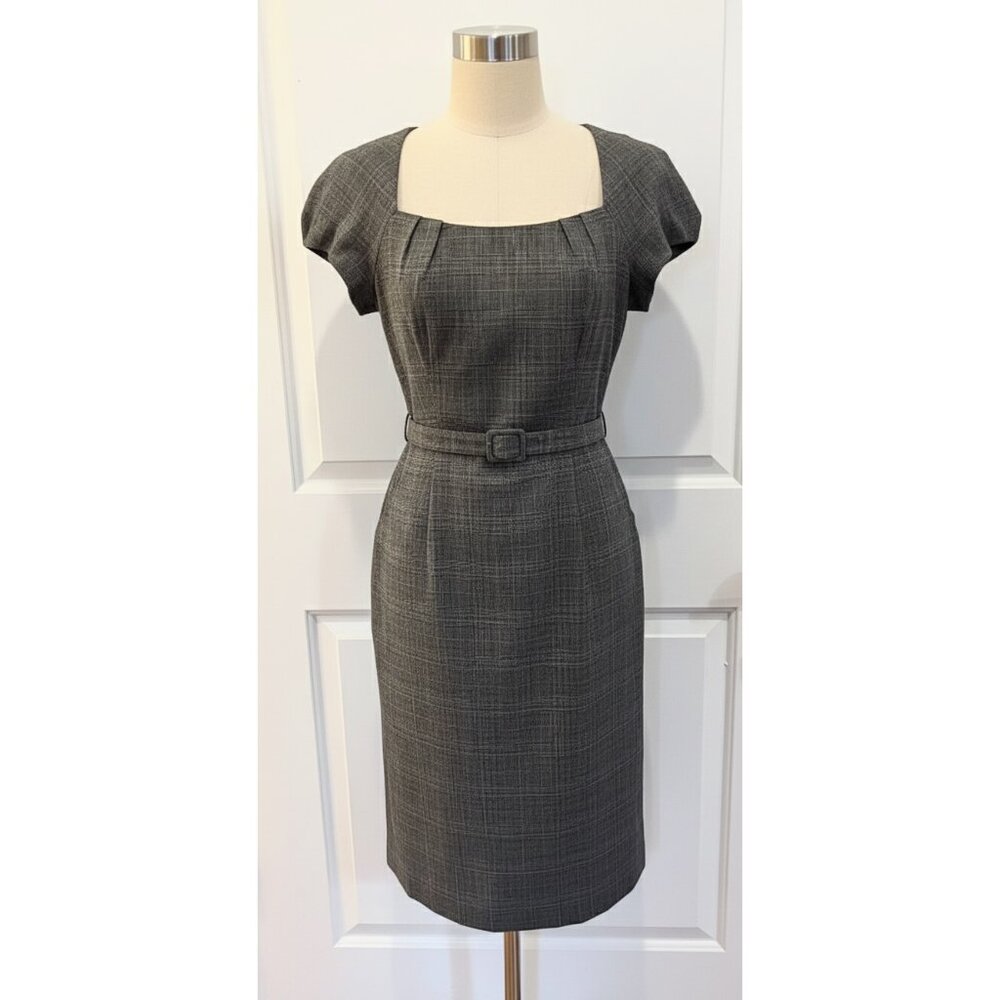 NWOT Vintage Banana Republic Gray Glen Plaid Wool Sheath Dress, Size 4P